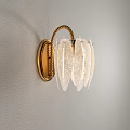 Elegant Gold Wall Lamp With Feather Shaped Glass Shades For Interior Decoration