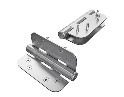 Durable Stainless Steel Door Hinges With Metal Plates And Mounting Screws 3d model