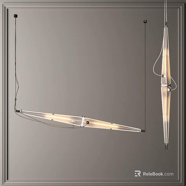 Modern Minimalist Linear Chandelier With Metal Frame Glass Shade Warm Light Gray Wall 3d model 
