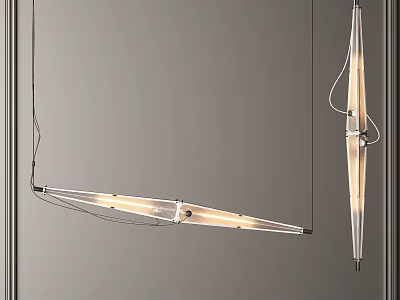 Modern Minimalist Linear Chandelier With Metal Frame Glass Shade Warm Light Gray Wall 3d model