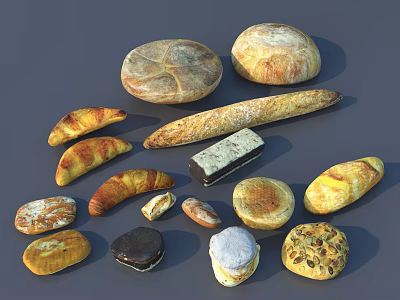 Assorted Artisanal Freshly Baked Bread Selections With Various Shapes And Delicious Textures 3d model
