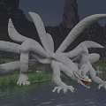 Game Movie Character White Dragon With Multiple Wings Sharp Claws In Pixelated Water Environment