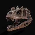 Dinosaur Skull Fossil With Detailed Skeletal Structure And Sharp Teeth On Black Background