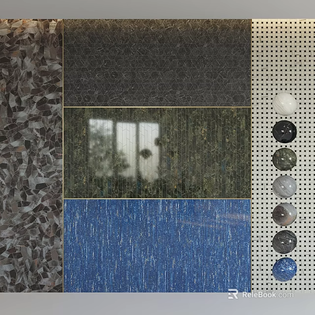 Diverse Building Components With Textured Panels And Colorful Circular Elements 3d model