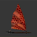 Unique Red Honeycomb Pattern Sailboat With Brown Hull And Modern Design
