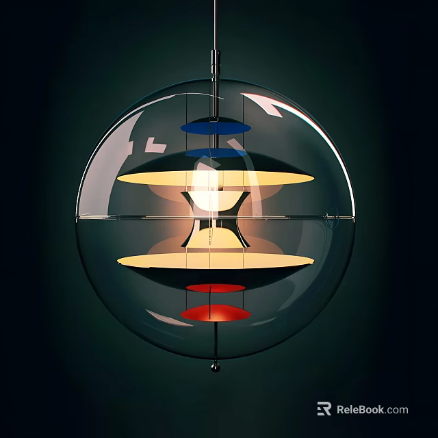 Modern Transparent Spherical Chandelier with Multi Layer Design and Colorful Illuminated Elements 3d model 