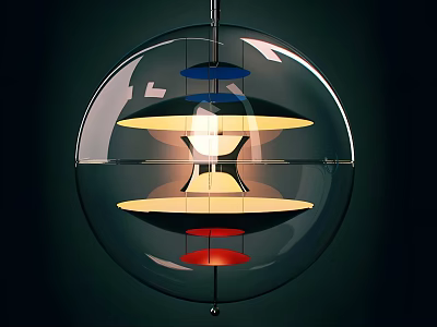 Modern Transparent Spherical Chandelier with Multi Layer Design and Colorful Illuminated Elements 3d model