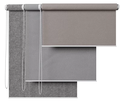 Roller Blinds In Grey Fabric With Three Layers And Pull Cords For Home Windows 3d model