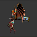 Fantasy Armored Character Merged With Dragon Like Orange Wings And Horned Head