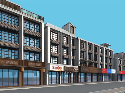 Modern Commercial Street With Multi Storey Buildings And Retail Shop Fronts 3d model