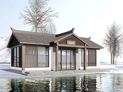 New Chinese Style Post Station Public Building Visitor Center Building Exhibition Hall Small Public Building Cafe Building Post Station Building model