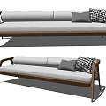 Modern Multi Seater Sofa With White Cushions Wooden Frame And Patterned Pillows 3d model