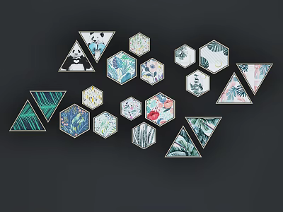 Modern plant painting hexagonal painting 3d model