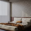 Double Bed In Bedroom Interior With Wooden Headboard Brown Blanket White Pillows And Textured Wall