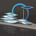 Modern Blue Art Installation With Circular Frame And Geometric Platforms 3d model