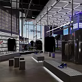 Modern Fashion Retail Store With Clothing Shoes Display Racks And Stylish Lighting