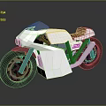 White Low Poly Style Modern Motorcycle With Red Seat And Black Wheels