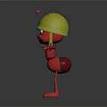 Funny Red Ant Cartoon Character Wearing Yellow Helmet With Red Antennae And Outstretched Arms