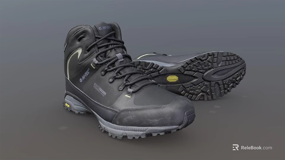 Black Outdoor Hiking Boots With Treaded Non Slip Sole And Lace Up Design 3d model 