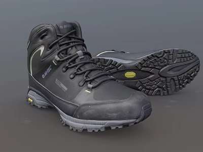Black Outdoor Hiking Boots With Treaded Non Slip Sole And Lace Up Design 3d model