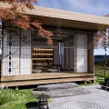 Japanese Karesansui Garden Landscape With Pavilion Stones Moss And Red Maple Trees