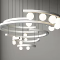 Modern Chandelier Design With Multiple Circular Rings And White Globe Lights 3d model