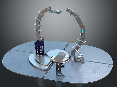 Outdoor Landscape With Circular Metal Platform Blue Devices And Green Lights 3d model