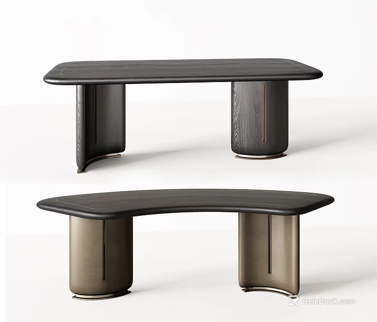 Modern Wooden Desk Featuring Sleek Top And Unique Curved Leg Design 3d model 