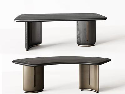 Modern Wooden Desk Featuring Sleek Top And Unique Curved Leg Design 3d model