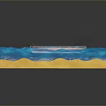 3D Model Scene Of Small Boat Floating On Blue Wavy Water With Yellow Seafloor