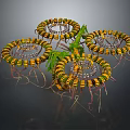Colorful Coiled Microscopic Structures With Yellow Black Stripes And Green Filaments Model