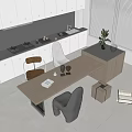 Modern Dining Table Set With Chairs White Cabinets And Decorative Plant In Open Space 3d model