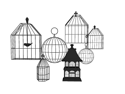 Ornamental Decorative Set with Various Birdcages and Lantern Shaped Ornaments for Home Decor 3d model