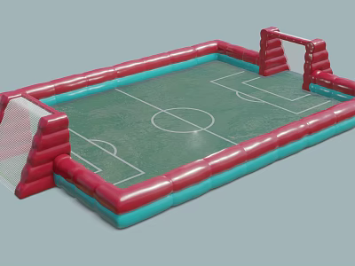 Inflatable Soccer Field With Red Blue Borders Green Surface White Lines And Goalposts 3d model