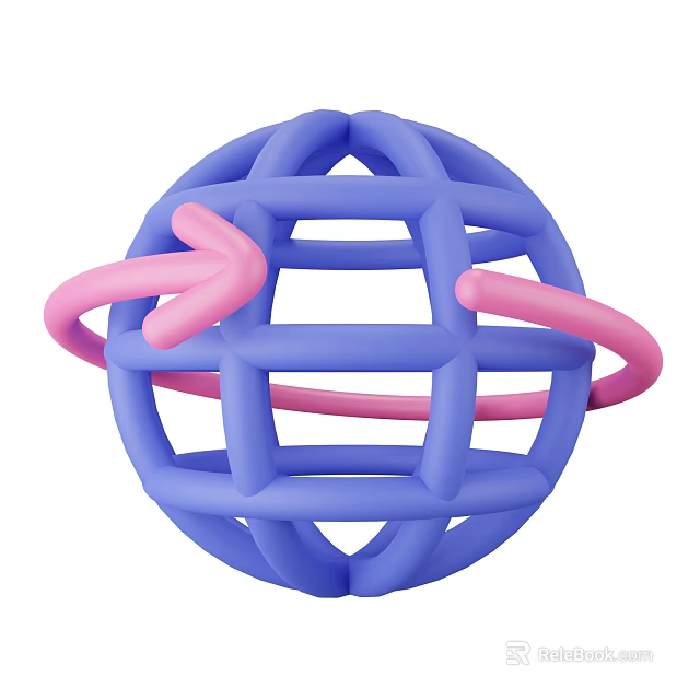 Modern Decorative Ornament Set With Blue Geometric Sphere And Pink Curved Accents 3d model 