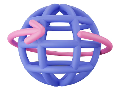 Modern Decorative Ornament Set With Blue Geometric Sphere And Pink Curved Accents 3d model
