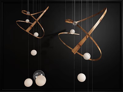 Modern Metallic Chandeliers With Intersecting Curves And White Spherical Bulbs 3d model