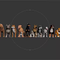 Various Dog Breeds of Different Sizes and Colors Standing on Gray Background with Reflections