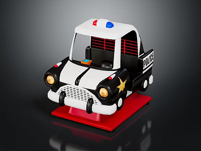 Toy Police Car With Black White Design Red Blue Lights And Red Base 3d model