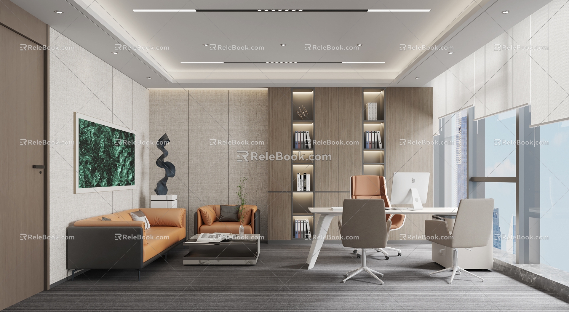 General Manager Office Cabinet Sofa Desk 3d model