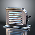 Stainless Steel Vintage Toaster With Striped Front And Black Handle Shiny Surface