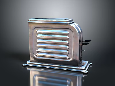 Stainless Steel Vintage Toaster With Striped Front And Black Handle Shiny Surface 3d model