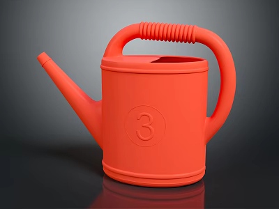 Stylish Red Watering Can With Number 3 Design For Daily Household Appliance Use 3d model