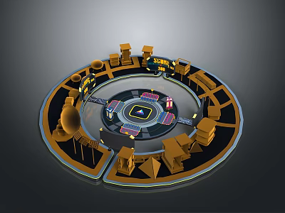 Futuristic Circular SciFi Base With Central Hub And Geometric Surrounding Structures 3d model
