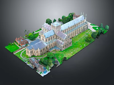 Historic Architecture Grand Structure With Towers Spires Green Lawns And Trees 3d model