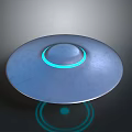 Disc Shaped Metallic Flying Saucer With Blue Glowing Ring And Reflection 3d model