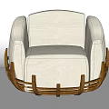 Stylish White Fabric Single Sofa with Wooden Armrests and Base Frame