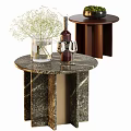 Elegant Side Table with Marble Top Featuring Vase Wine Bottle and Glass on Wooden Base
