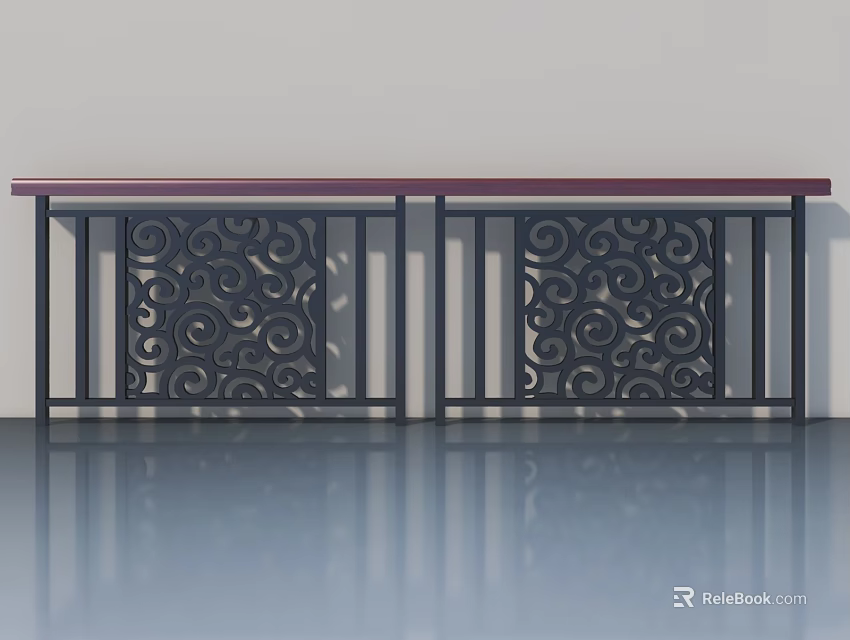 Modern Hinged Door With Intricate Scroll Carving And Black Frame Design 3d model 