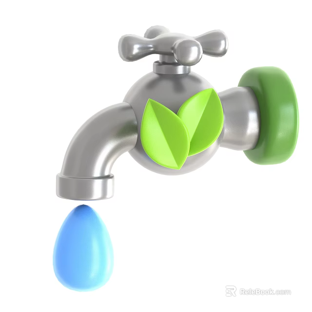 Public Facility Water Faucet with Green Leaves and Eco Friendly Water Drop Design 3d model 